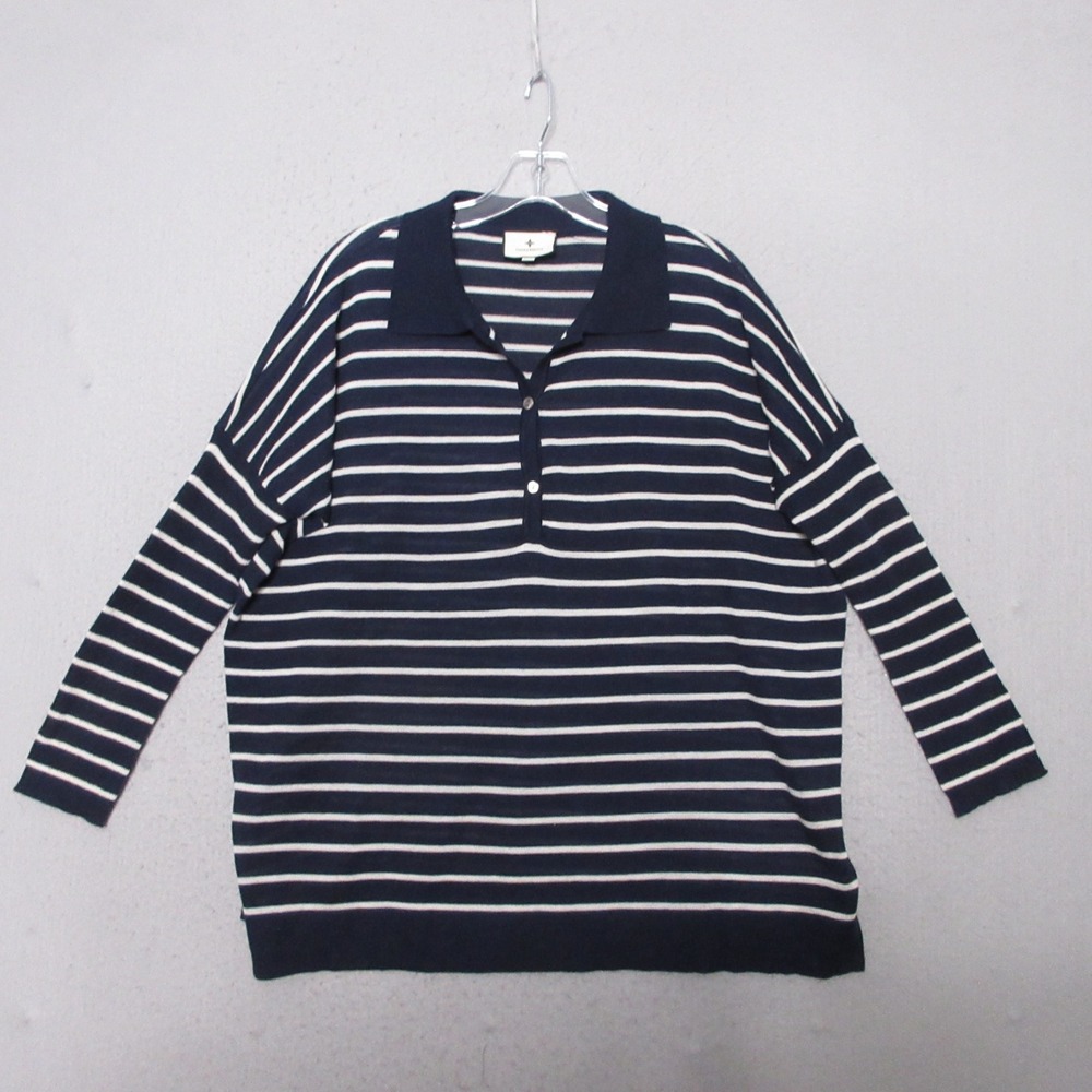 Tuckernuck Sweater Polo Blue White Stripe Linen Blend Preppy Nautical Luxury